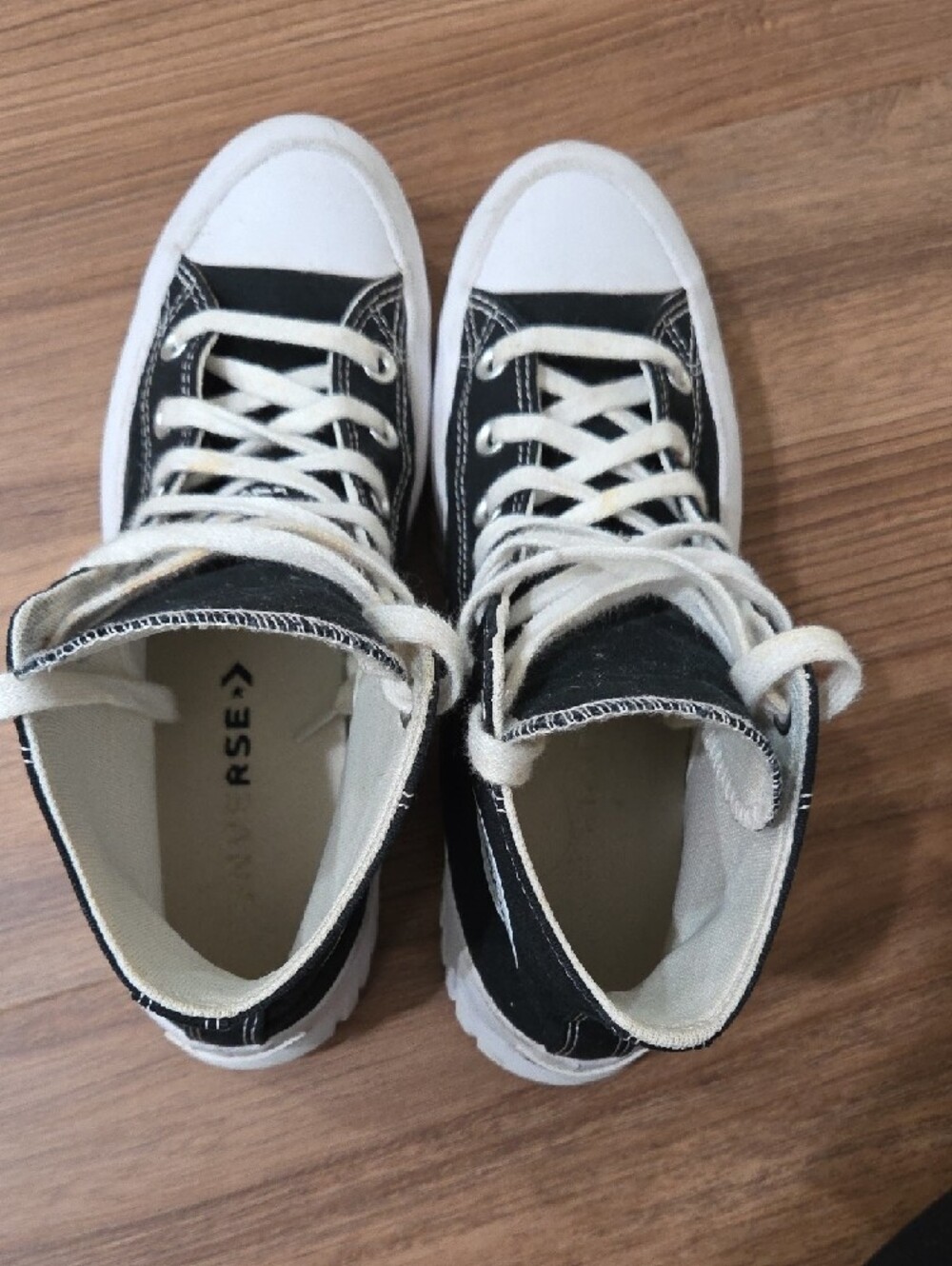 Converse Black & White Platform High-Top Sneakers - Picture 6 of 7